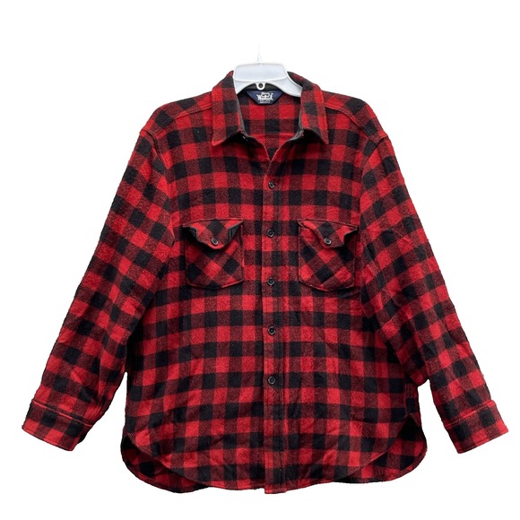 VTG Woolrich Blend Flannel Shirt Mens Large Buffalo Plaid Gorpcore Hunt Camp USA